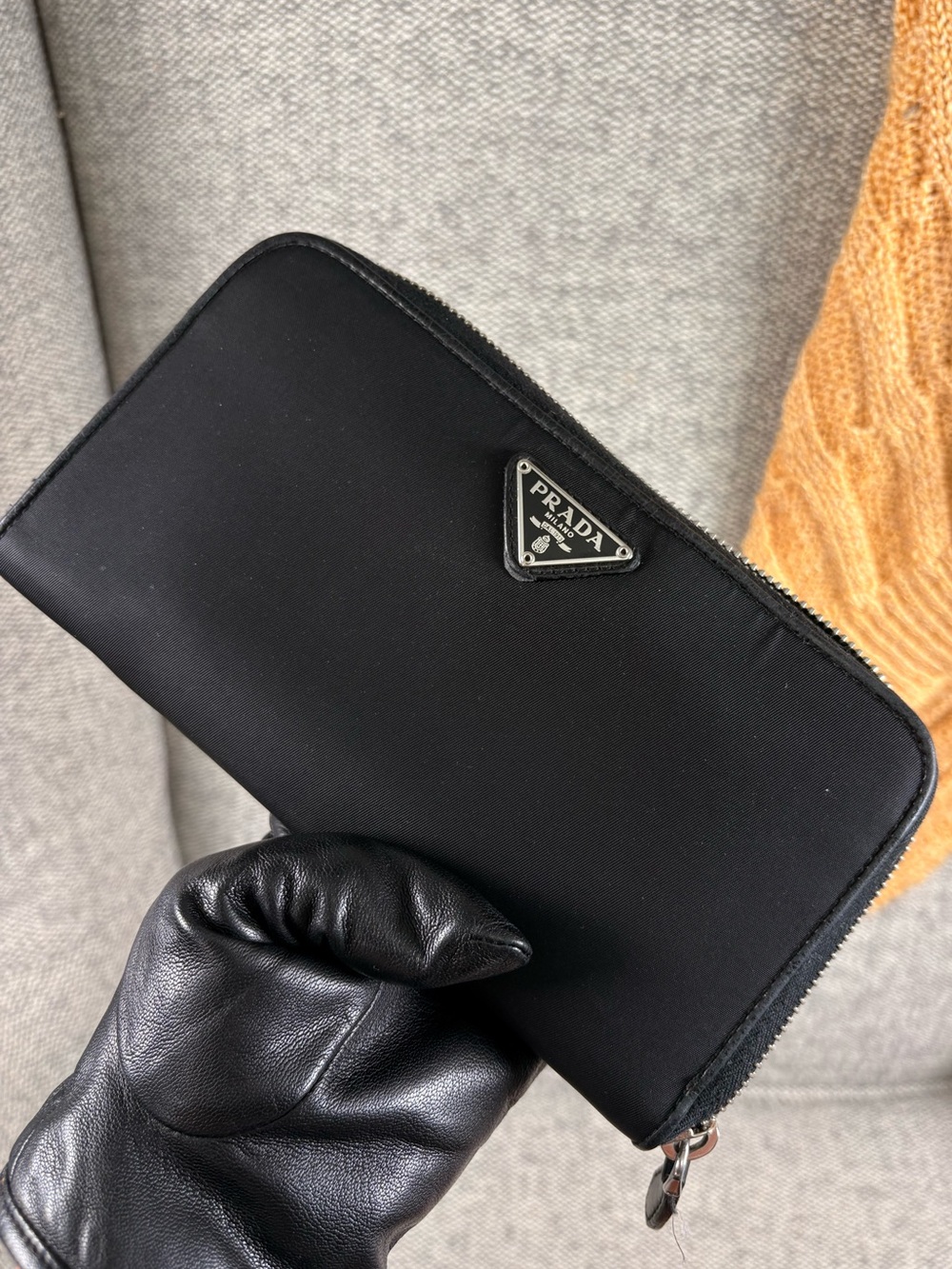 Prada Black Nylon Zip Around Wallet with Triangle Logo